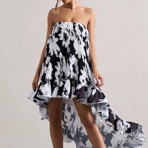 Club L London Monochrome Strapless High Low Dress